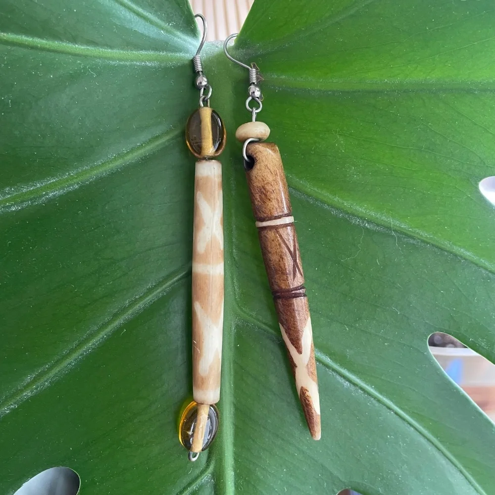 Wooden and Glass Bead Bohemian Earrings